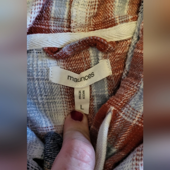 Womens button up plaid hooded top - Picture 2 of 2